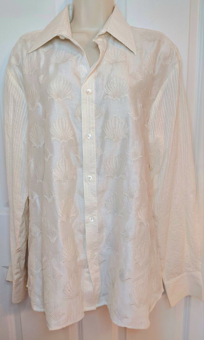 NWT ROHIT BAL Luxury Designer Unisex Ivory Shirt Shell Embroidery Tailored Beach